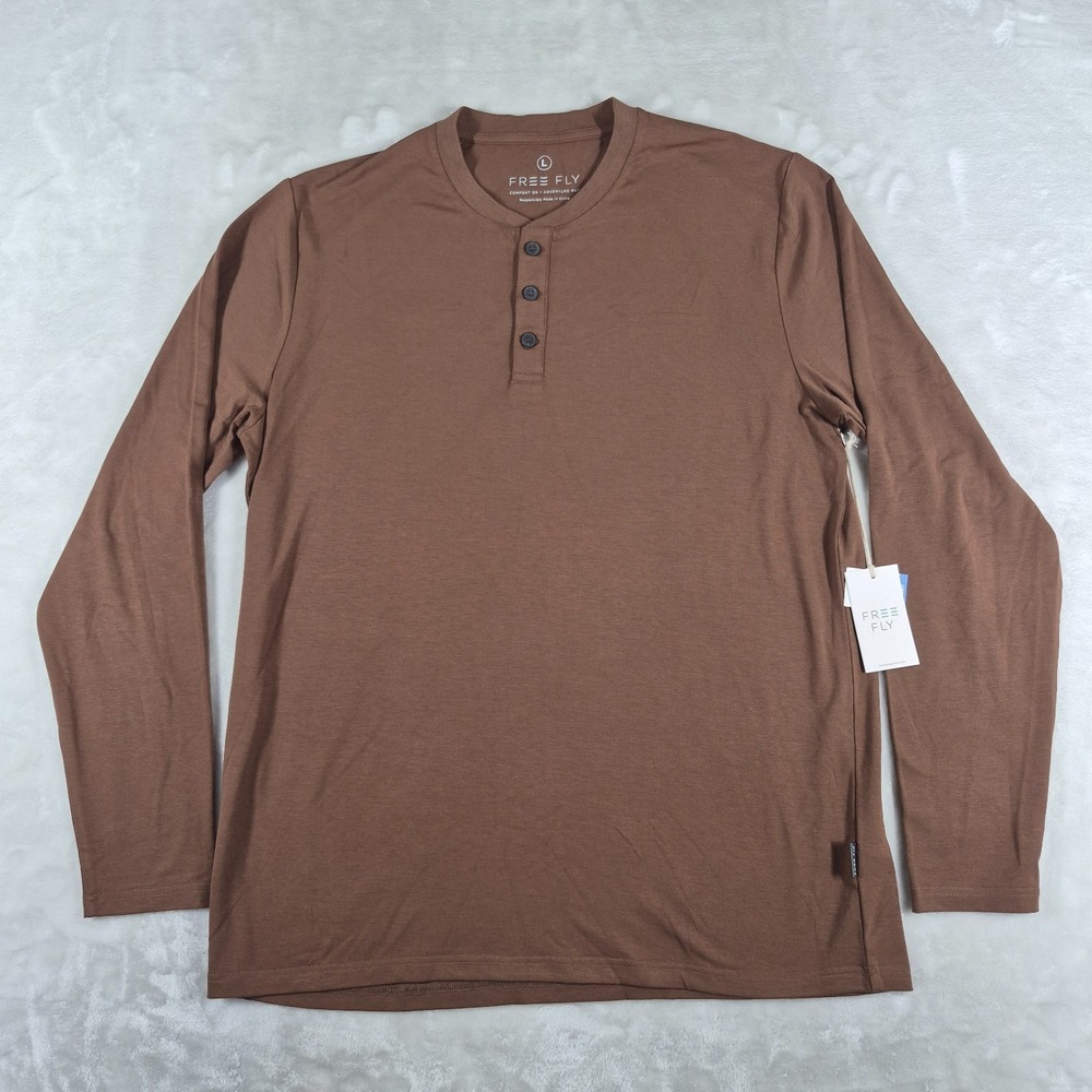 Free Fly Bamboo Flex Long Sleeve Shirt Men's Large Brown Casual‎ Comfort NWT